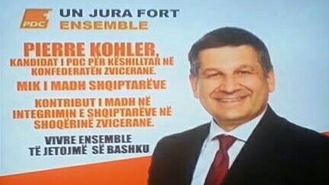 Une capture d'écran de la campagne de Pierre Kohler sur la télévision kosovare.