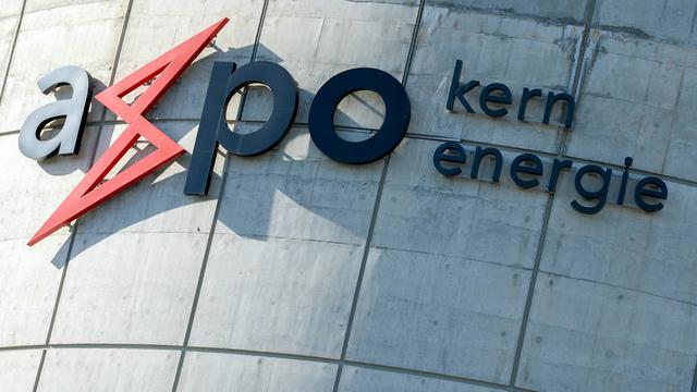 Le logo d'Axpo, dans la centrale nucléaire de Beznau. [Keystone - Walter Bieri]