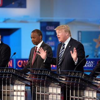 Le candidat à l'investiture républicaine Donald Trump s'exprimant lors du débat avec ses adversaires lors du débat télèvisé de mercredi soir sur CNN. [CNN/Keystone - David Scott Holloway]