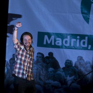 Le leader de Podemos Pablo Iglesias manifeste son soutien au parti local de gauche "Ahora Madrid". [Paul White]