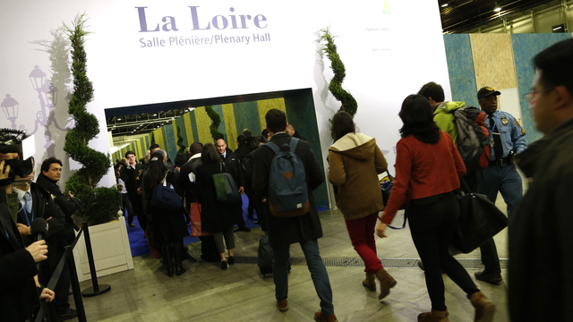 L'entrée de la salle plénière de la conférence au Bourget, près de Paris. [AFP - Thomas Samson]