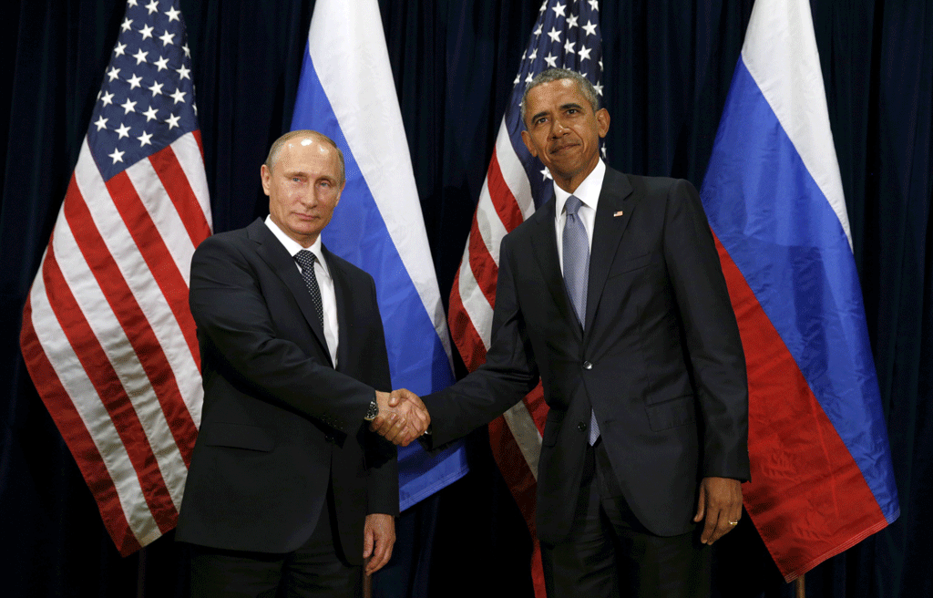 Barack Obama et Vladimir Poutine lors de leur rencontre à New York. [Reuters - Kevin Lamarque]