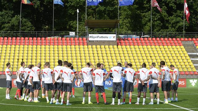 L'équipe de Suisse s'est entraînée sur le terrain synthétique du bucolique stade national à Vilnius. [Keystone - Georgios Kefalas]