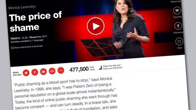 Capture d'écran de la conférence TED de Monica Lewinsky à Vancouver. [TED]