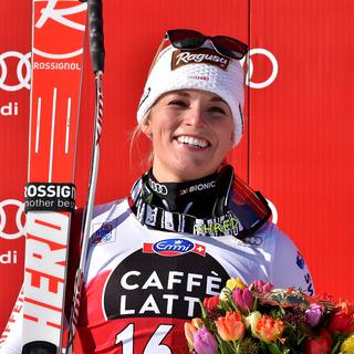 Une 2e victoire de l'hiver pour Lara Gut, et un sourire radieux. [Florian Ertl]