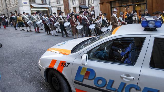 La présence policière est accrue autour des festivités de l'Escalade à Genève. [Salvatore Di Nolfi]