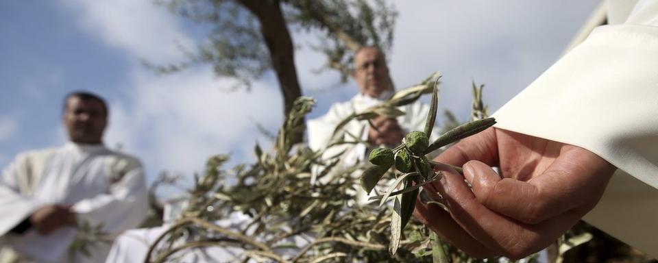 Vendredi 21 août: prêtres chrétiens palestiniens participant à une manifestation contre l'implantation d'une colonie israélienne en Cisjordanie. [EPA/Kestone - Abed al Hashlamoni]