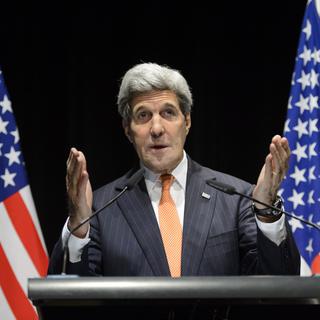 John Kerry lors de son allocution samedi à Lausanne. [Keystone - Laurent Gillieron]