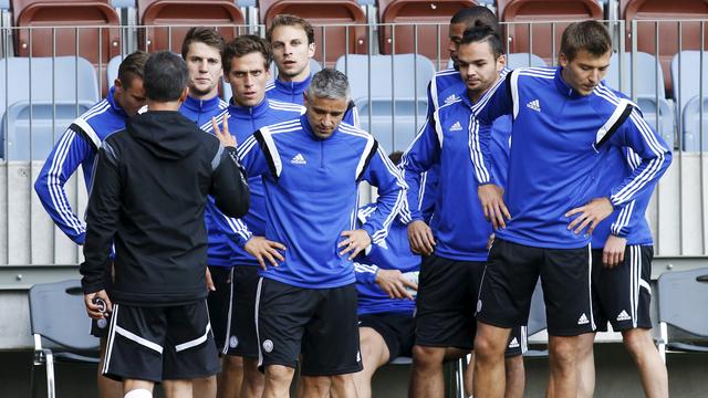 Plusieurs joueurs du Luxembourg avaient l'estomac patraque à l'entraînement lundi à Minsk. [Vasily Fedosenko]