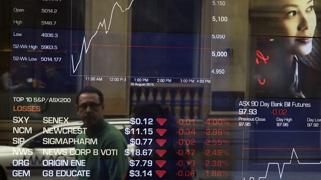 Les bourses continuaient à chuter mardi, inquiètes sur les perspectives de l'économie mondiale, comme ici à Sydney, en Australie. [AFP - Saeed Khan]