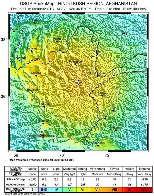 La région frappée par le séisme du 26 octobre 2015. [KEYSTONE - USGS]