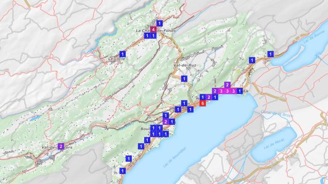 Capture d'écran de la carte interactive des cambriolages lancée par la police de Neuchâtel. [http://meteocrime.ne.ch/]