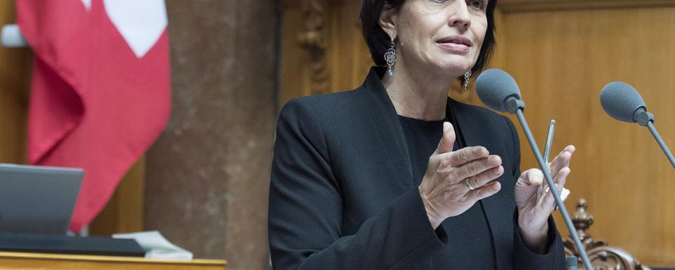 Doris Leuthard à la tribune du National. [Keystone - Lukas Lehmann]