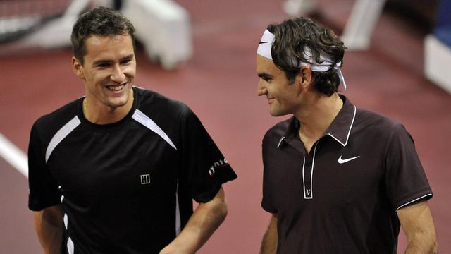 Chiudinelli retrouve son pote Federer sur le court de Palexpo. [Georgios Kefalas]