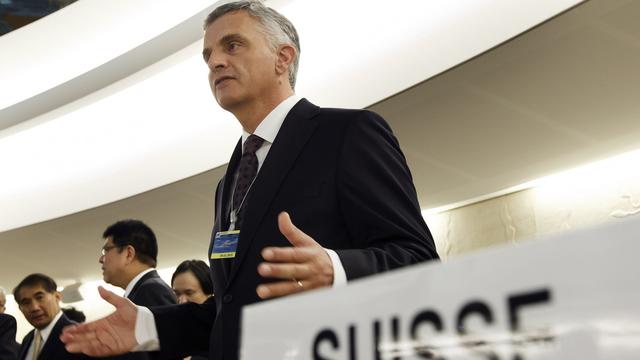 Didier Burkhalter devant le Conseil des droits de l'Homme de l'ONU à Genève. [Salvatore Di Nolfi]