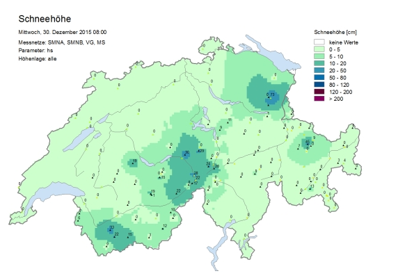 La hauteur de la neige le 30 décembre. [Institut pour l'étude de la neige et des avalanches]