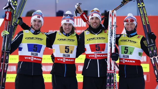 L'équipe norvégienne victorieuse du sprint par équipe. [AP Photo - Matthias Schrader]