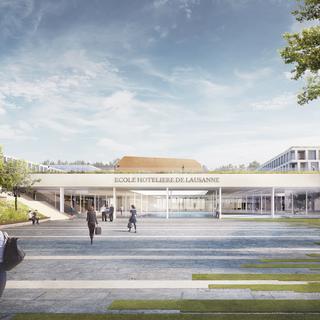 Image de synthèse du nouveau campus de l’Ecole hôtelière de Lausanne. [Ecole hôtelière de Lausanne]