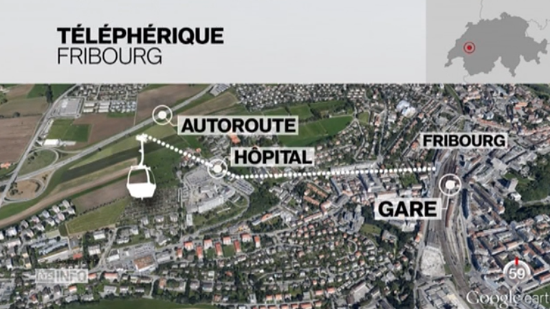 FR: un postulat a été déposé pour un téléphérique entre la gare et l’autoroute de Fribourg