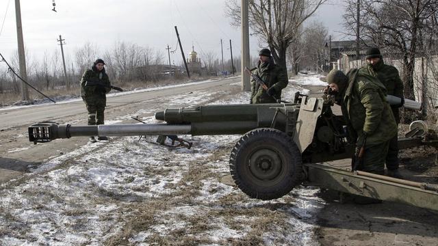 Une position séparatiste prorusse dans les environs de Debaltseve, ce 19 février 2015. [EPA/ALEXANDER ERMOCHENKO]