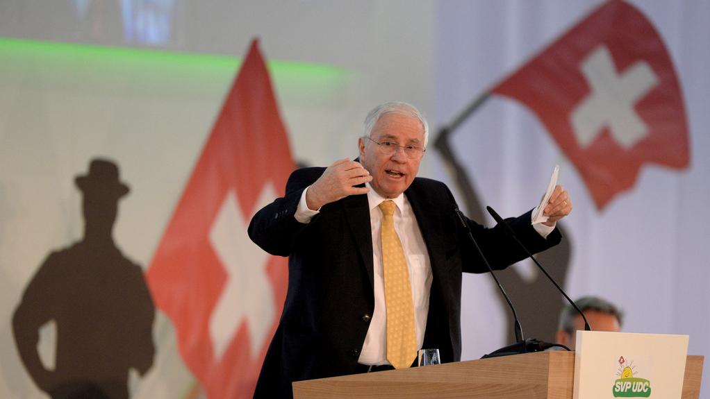 Christoph Blocher, vice-président de l'UDC, lors de l'assemblée des délégués le 28 février 2015. [Urs Flüeler]