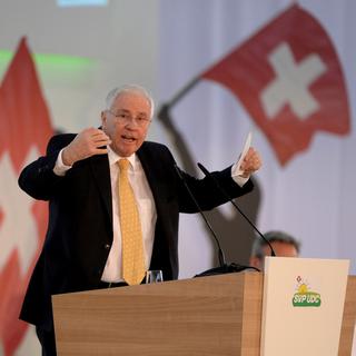 Christoph Blocher, vice-président de l'UDC, lors de l'assemblée des délégués le 28 février 2015. [Urs Flüeler]