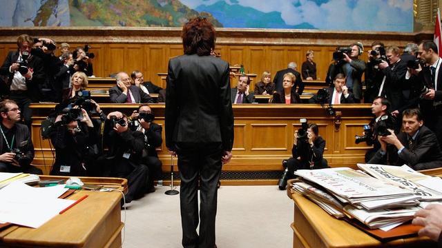 Elue le 13 décembre 2007, Eveline Widmer-Schlumpf s'apprête à céder sa place de ministre. [Keystone - Lukas Lehmann]