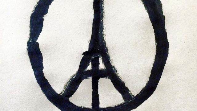 Le logo illustrant l'élan solidaire "Peace For Paris" a été repris partout dans le monde. [LTD/AFP - Jean Julien Studio]