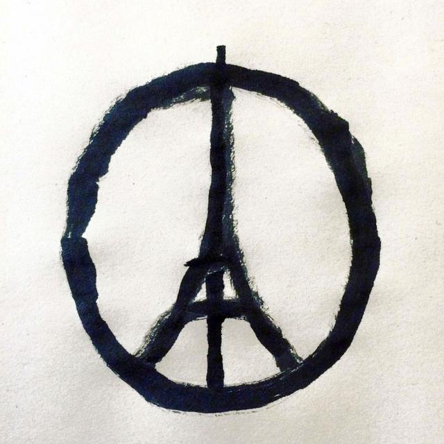 Le logo illustrant l'élan solidaire "Peace For Paris" a été repris partout dans le monde. [LTD/AFP - Jean Julien Studio]