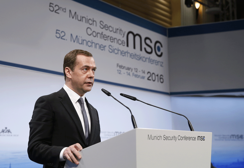 Le Premier ministre russe Dmitry Medvedev à la conférence sur la sécurité à Munich. [AFP - Dmitry Astakhov]