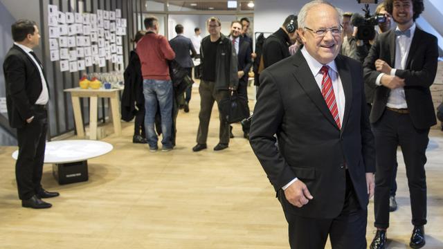 Bundespraesident Johann Schneider-Ammann an einem Point de Presse zum ablaufenden Praesidialjahr, am Montag, 19. Januar 2016, in Bern. (KEYSTONE/Peter Schneider) [Keystone - Peter Schneider]