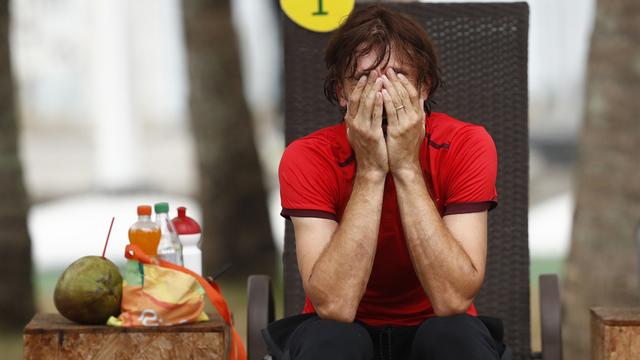 L'émotion et les larmes de Fabian Cancellara après sa victoire dans le contre-la-montre des Jo de Rio 2016. [Keystone - Peter Klaunzer]