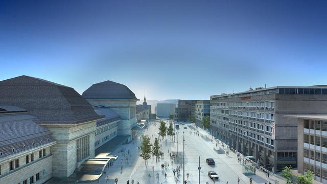 La vue aérienne de la future place de la gare à Lausanne [Poltred - ©TVK Architectes Urbanistes  / image]