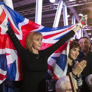 Des supporters du Brexit lors d'un meeting animé par l'ancien maire de Londres Boris Johnson. [EPA/Keystone - Will Oliver]
