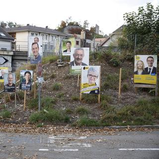 Des affiches électorales à Baden, dans le canton d'Argovie. [Keystone - Aladin Klieber]