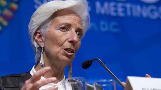 Christine Lagarde s'exprimait en clôture de la réunion de printemps du FMI et de la Banque mondiale. [AP Photo/Jose Luis Magana]