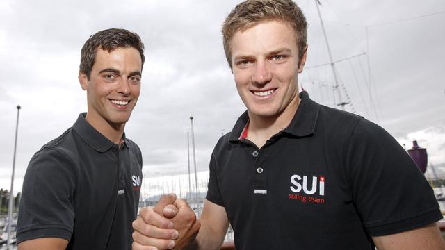 Les navigateurs suisses Lucien Cujean (gauche) et Sebastien Schneiter. [Keystone - Salvatore Di Nolfi]