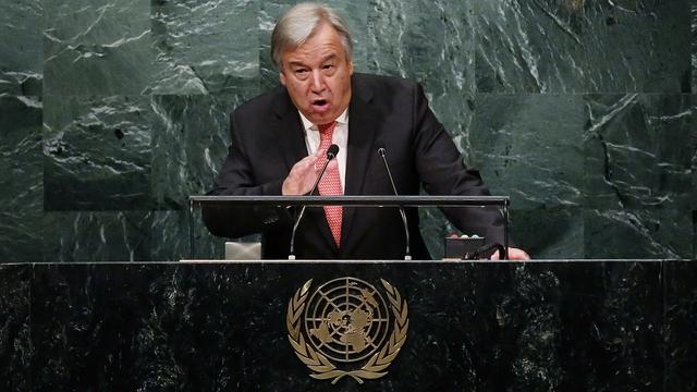 Antonio Gutteres, lors de son discours à la tribune de l'ONU, à New York.