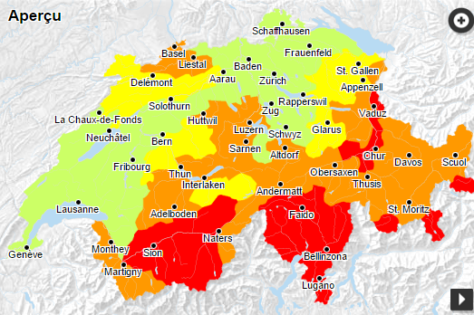 La carte du danger d'incendie en Suisse au 30 décembre. [MétéoSuisse]