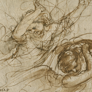 "Deux anges les bras levés", oeuvre de Giovanni Francesco Barbieri, de Guerchin (1591-1666 Bologne). [Musée Jenisch Vevey]