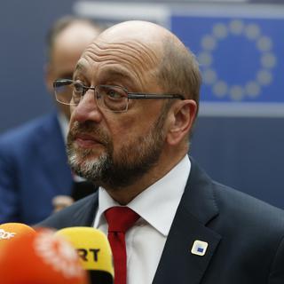 Le président du Parlement européen Martin Schulz à son arrivée au sommet de l'UE à Bruxelles jeudi. [AP/Keystone - Alastair Grant]