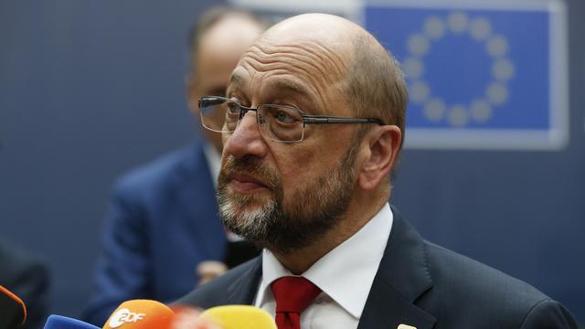 Le président du Parlement européen Martin Schulz à son arrivée au sommet de l'UE à Bruxelles jeudi. [AP/Keystone - Alastair Grant]