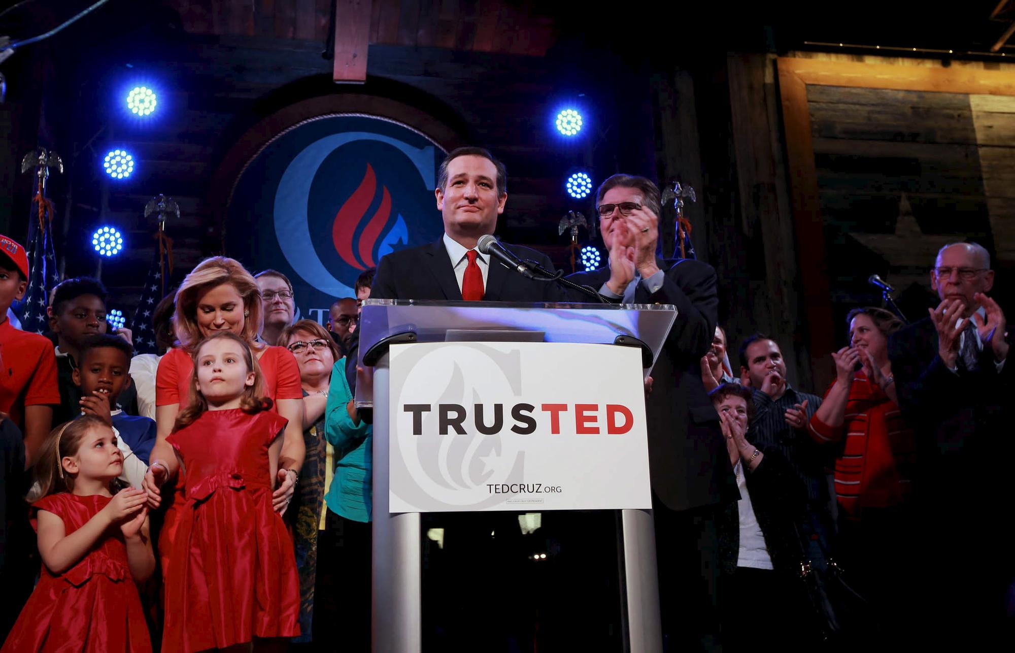 Le républicain Ted Cruz a rallié ses électeurs du Texas sous sa bannière "Trusted" ("faites-moi confiance"). [REUTERS - Richard Carson]