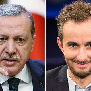 Le président Erdogan (à g.) a porté plainte contre l'humoriste Jan Böhmermann. [EPA/Keystone - Ole Spata]