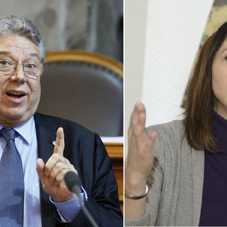 Filippo Lombardi (PDC-TI) et Amanda Gavilanes, secrétaire générale du GSsA. [Keystone - Peter Klaunzer/Martial Trezzini]