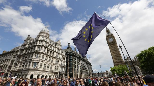 Des manifestants à la "Marche pour l'Europe" à Londres ce samedi. [Reuters - Paul Hackett]