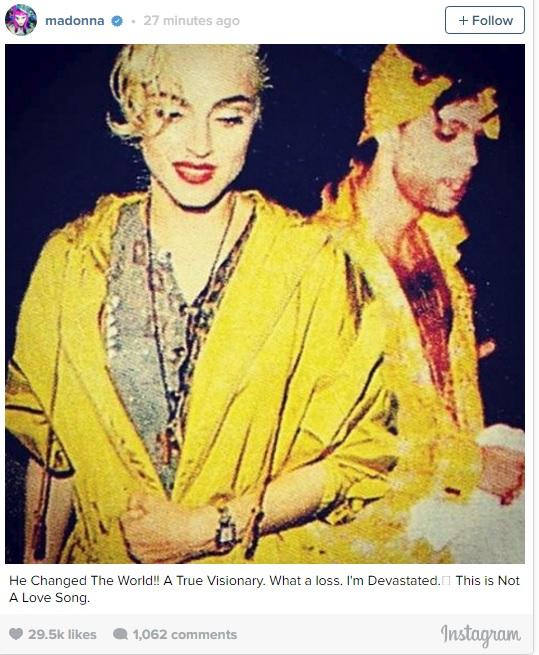 L'hommage de Madonna sur Instagram.