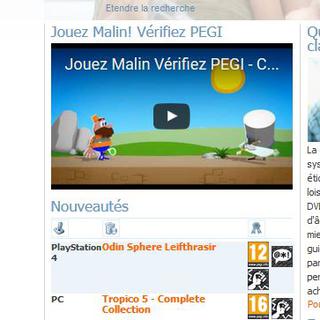 Capture d'écran du site pegi.ch qui classifie les contenus de loisirs par âge. [www.pegi.ch]