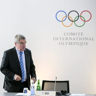 Le président Thomas Bach à l'ouverture du sommet contre le dopage du CIO. [Keystone - Fabrice Coffrini]