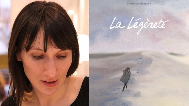 La dessinatrice Catherine Meurisse et la couverture de son nouvel album "La Légèreté" [Thesupermat/Dargaud - Crédit photo CC Thesupermat/Image Dargaud]